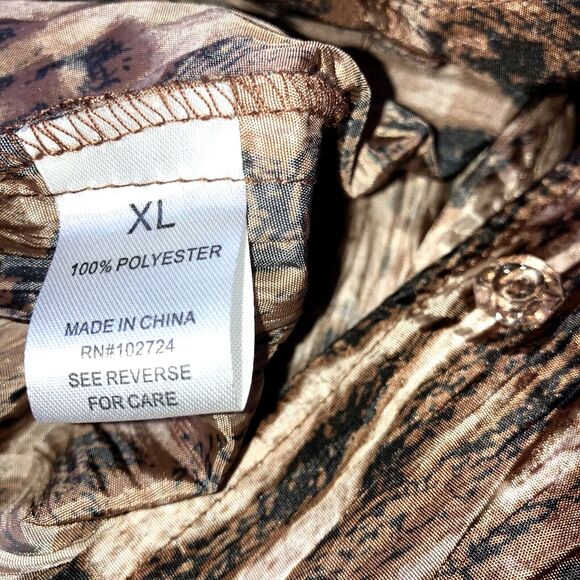 HARVE BERNARD XL Taffeta Neutral Ruffle Animal print Blouse Top Washable Crinkle - Picture 4 of 5